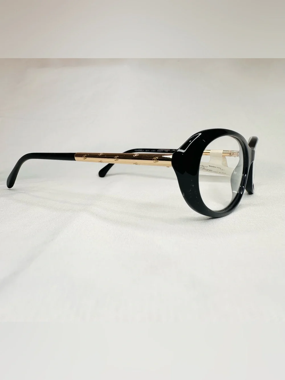 New! CHANEL Black Oval 3217 c.501 Glasses with Gold Temples
